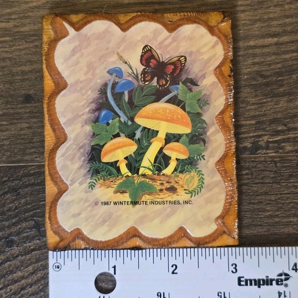Vintage Mushroom Butterfly Wood Wall Plaque 4x3.25 Kitsch 80s Cottagecore Decor - Picture 5 of 5